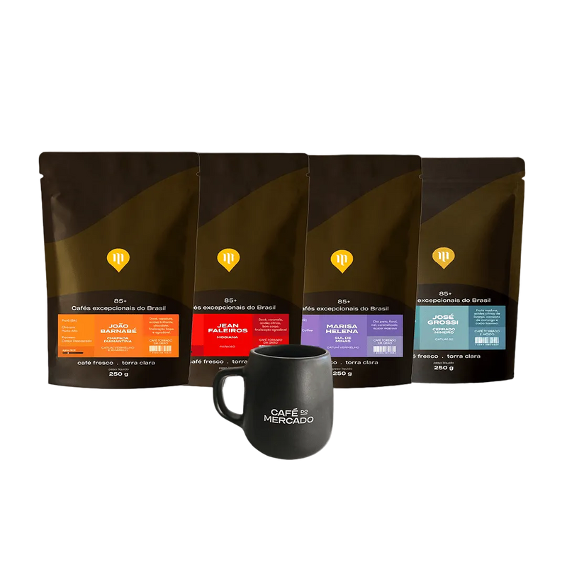 Coleção Cafés Especias 85+ Grão 250g + Caneca Café do Mercado