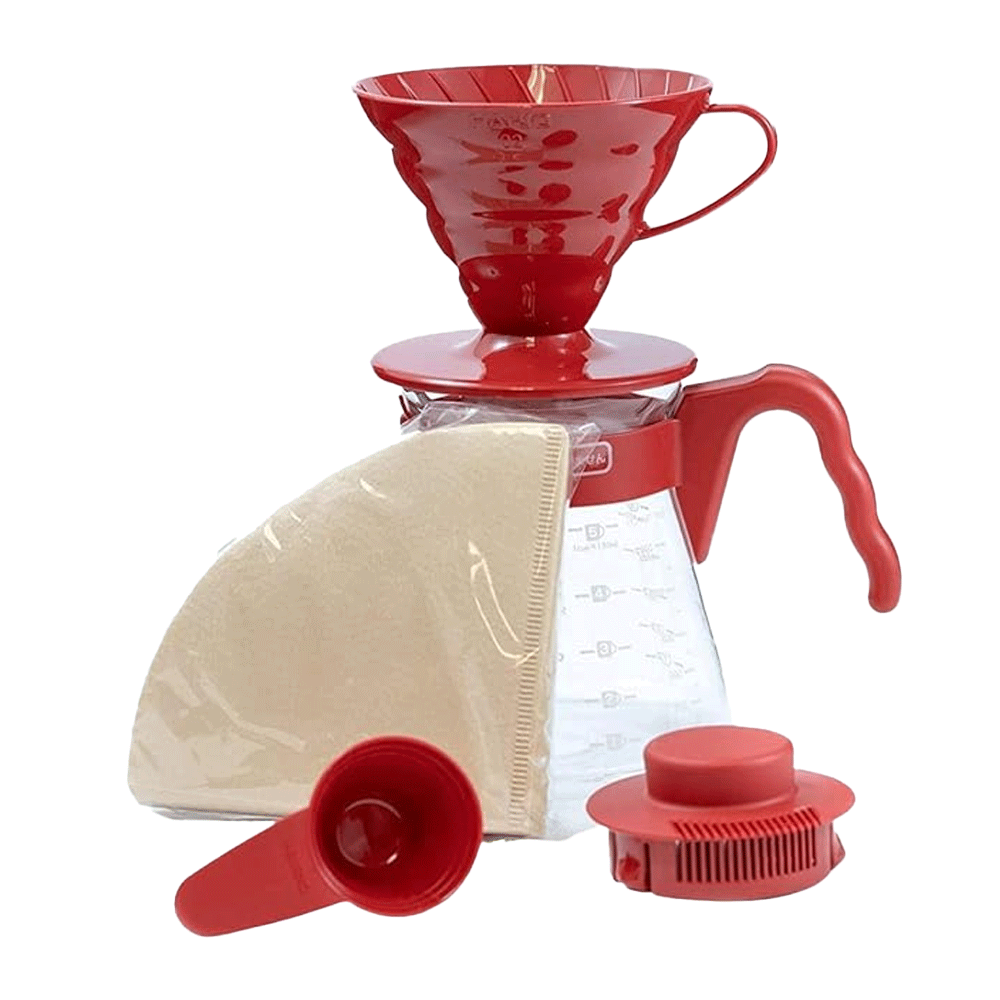 conjunto hario v60 vermelho 700ml para café coado